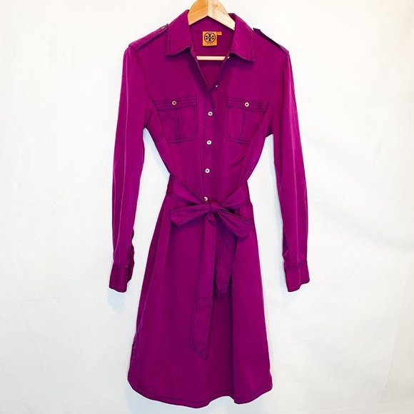 Tory Burch Magenta Shirtdress with Contrast Topstitch - Picture 2 of 8